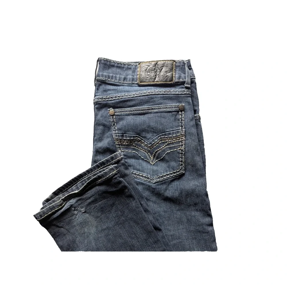 Wrangler Rock 47 Denim Blue Jeans 34x36 Men's Slim Fit Boot Cut